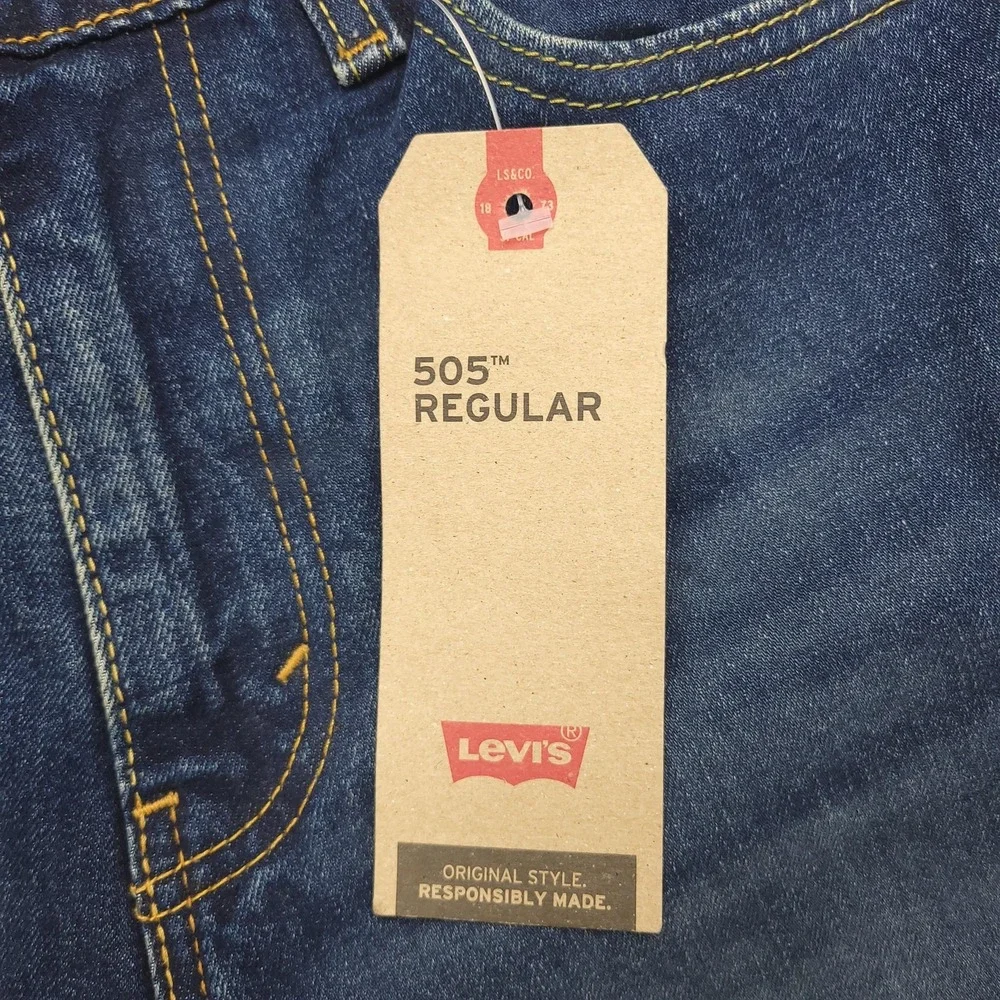 Levis 505‎ Regular Jeans Mens 30x32 Blue Stretch Denim Straight Leg Pants NEW